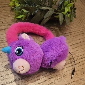 Plush Unicorn Kids Headphones - Pink and Purple Retractable Cord
